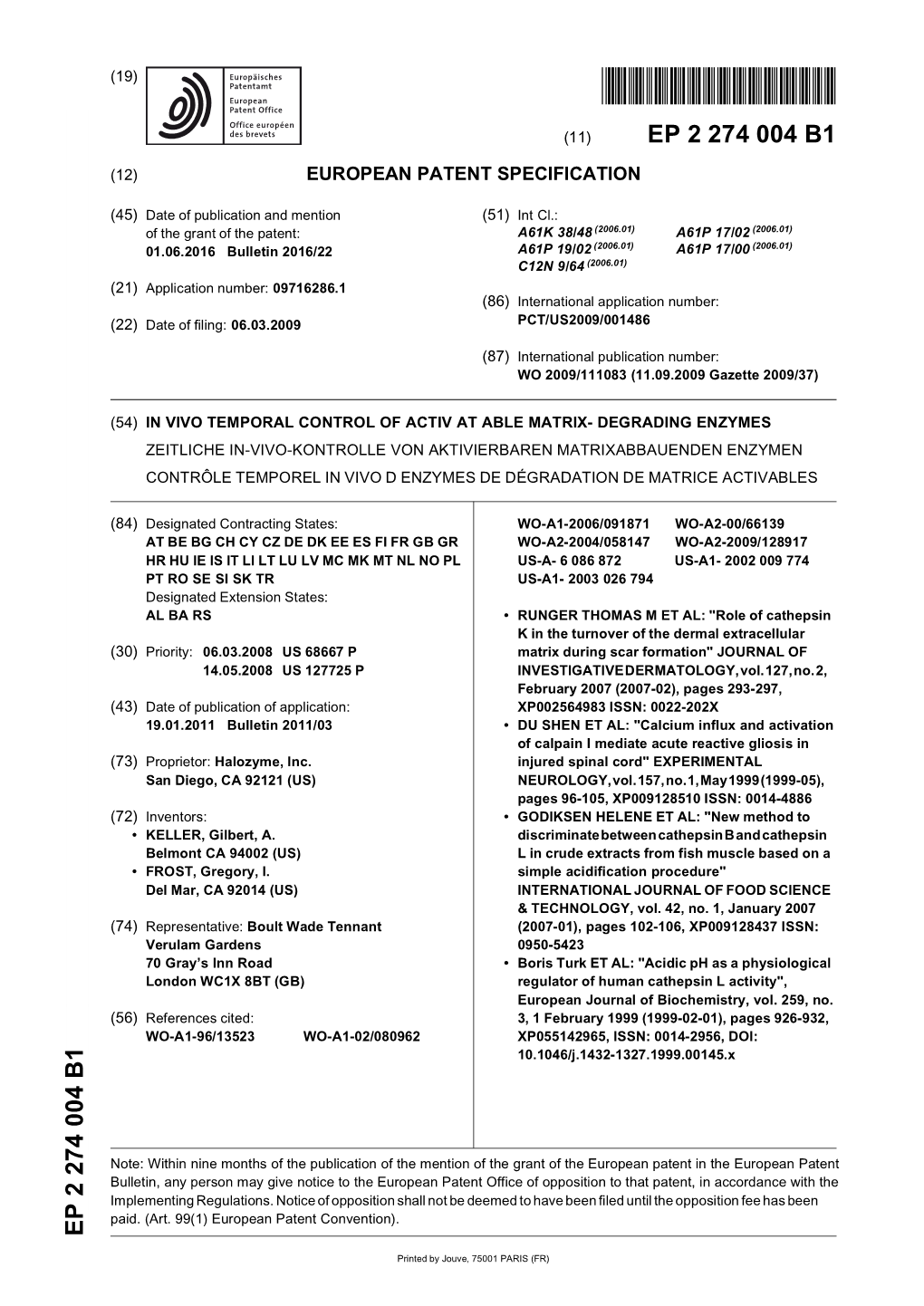 Degrading Enzymes Zeitliche In-Vivo-Kontrolle Von Aktivierbaren Matrixabbauenden Enzymen Contrôle Temporel in Vivo D Enzymes De Dégradation De Matrice Activables