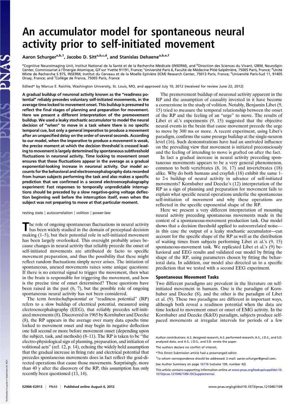 An Accumulator Model for Spontaneous Neural Activity Prior to Self-Initiated Movement