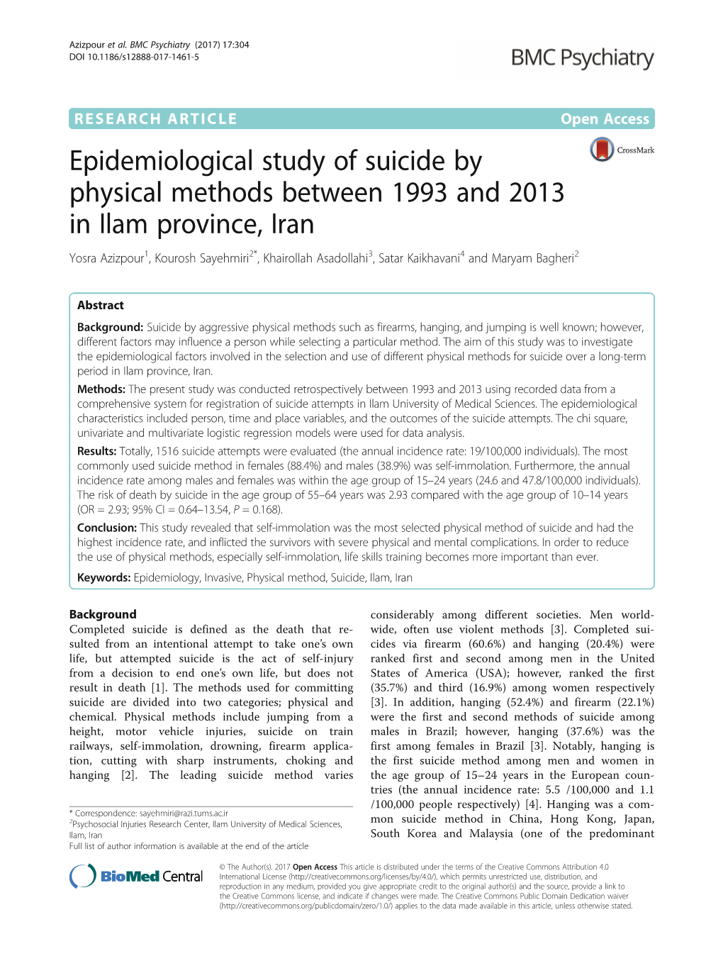 Epidemiological Study of Suicide by Physical Methods Between 1993