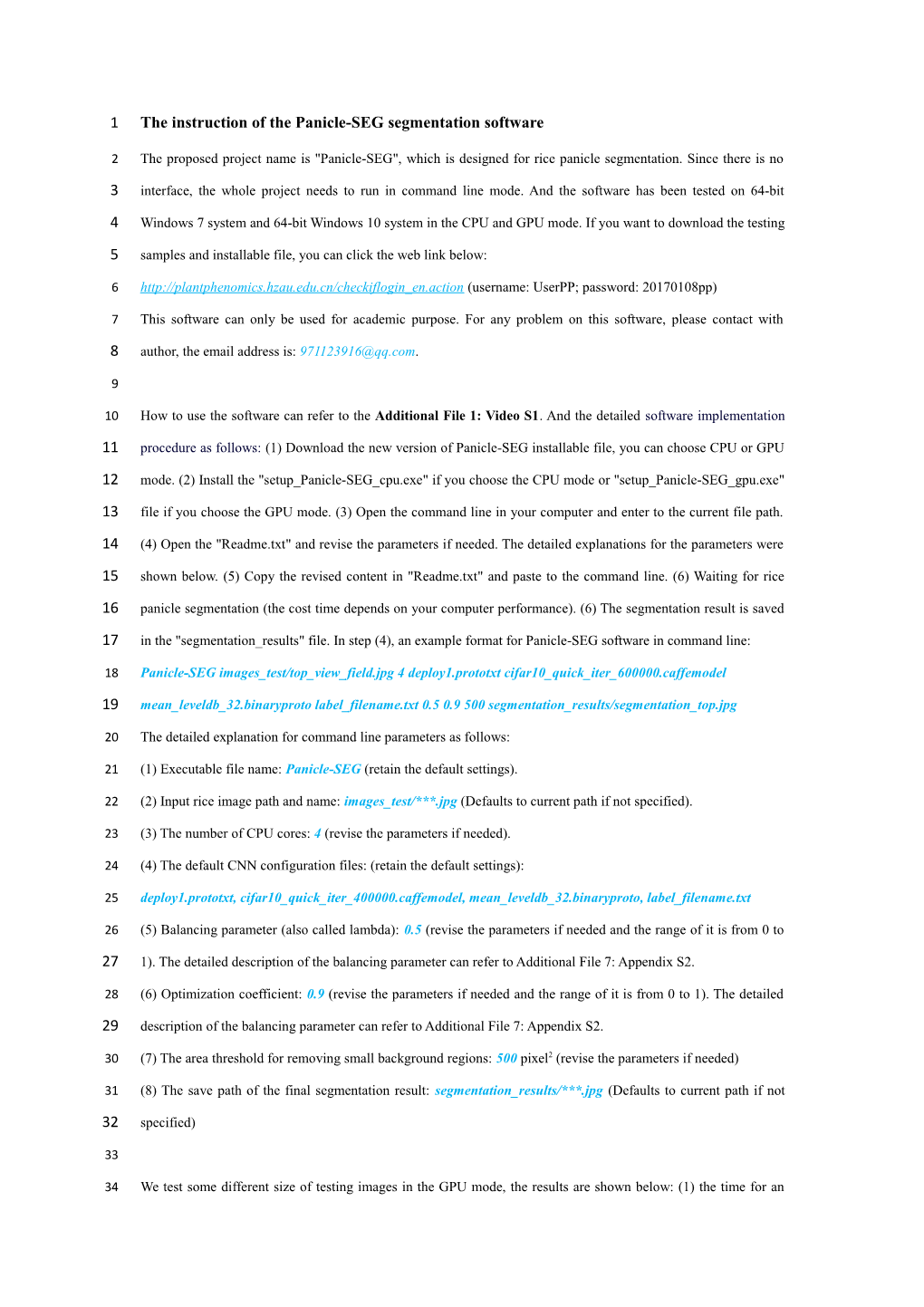 The Instruction of the Panicle-SEG Segmentation Software
