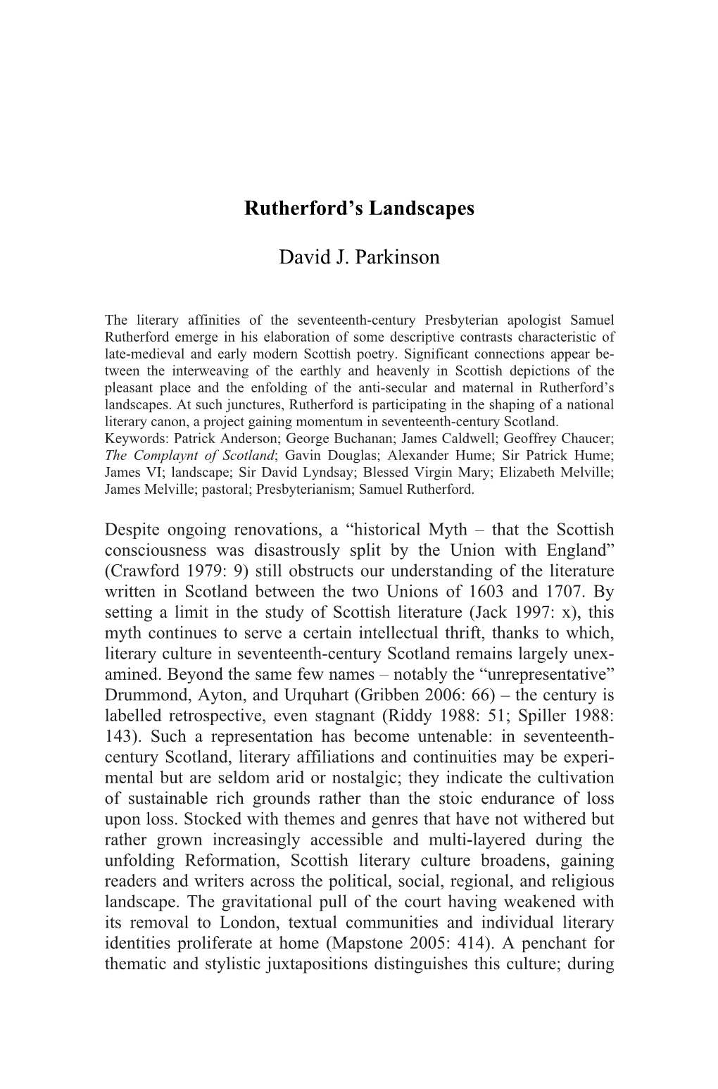 Rutherford's Landscapes David J. Parkinson