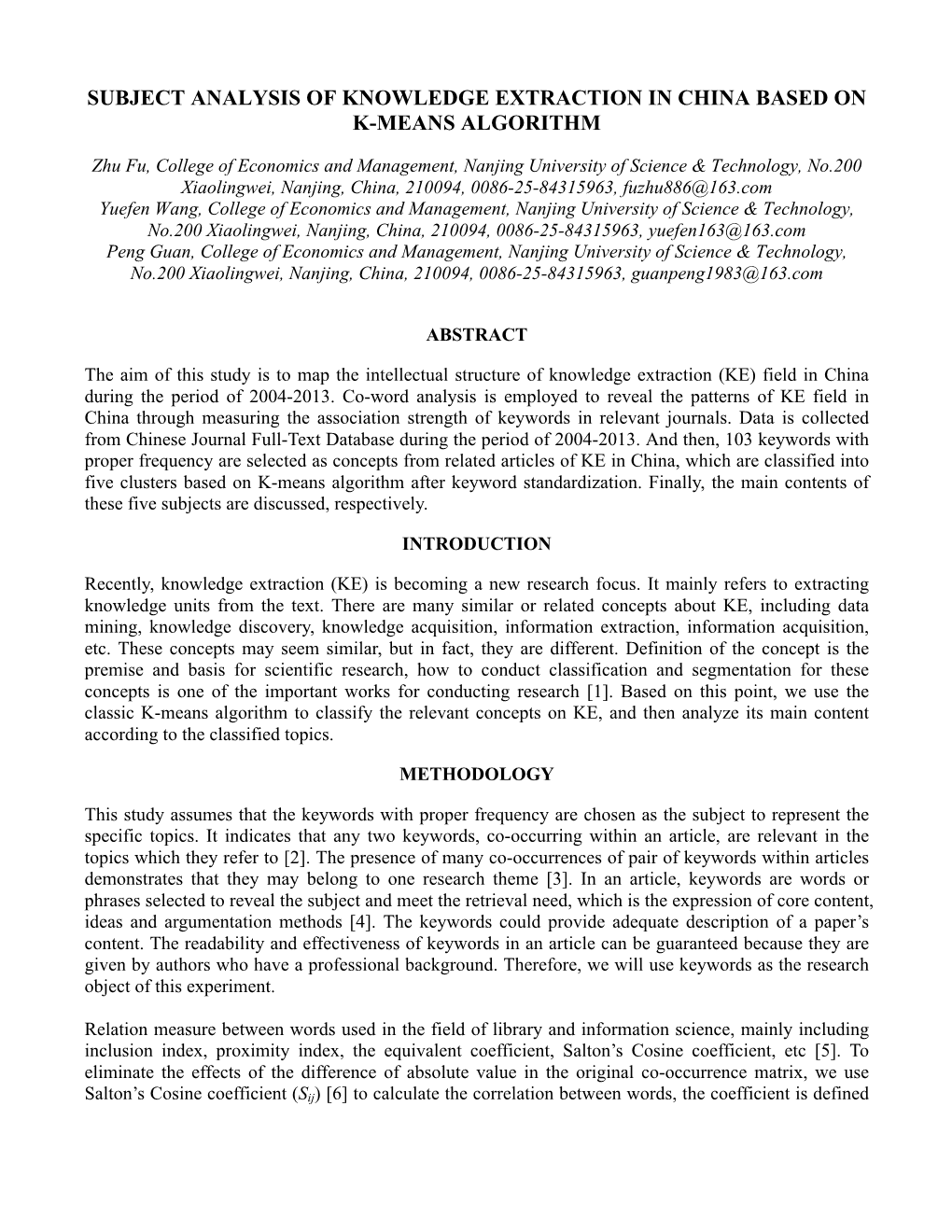 Subject Analysis of Knowledge Extraction in China Based on K-Means Algorithm