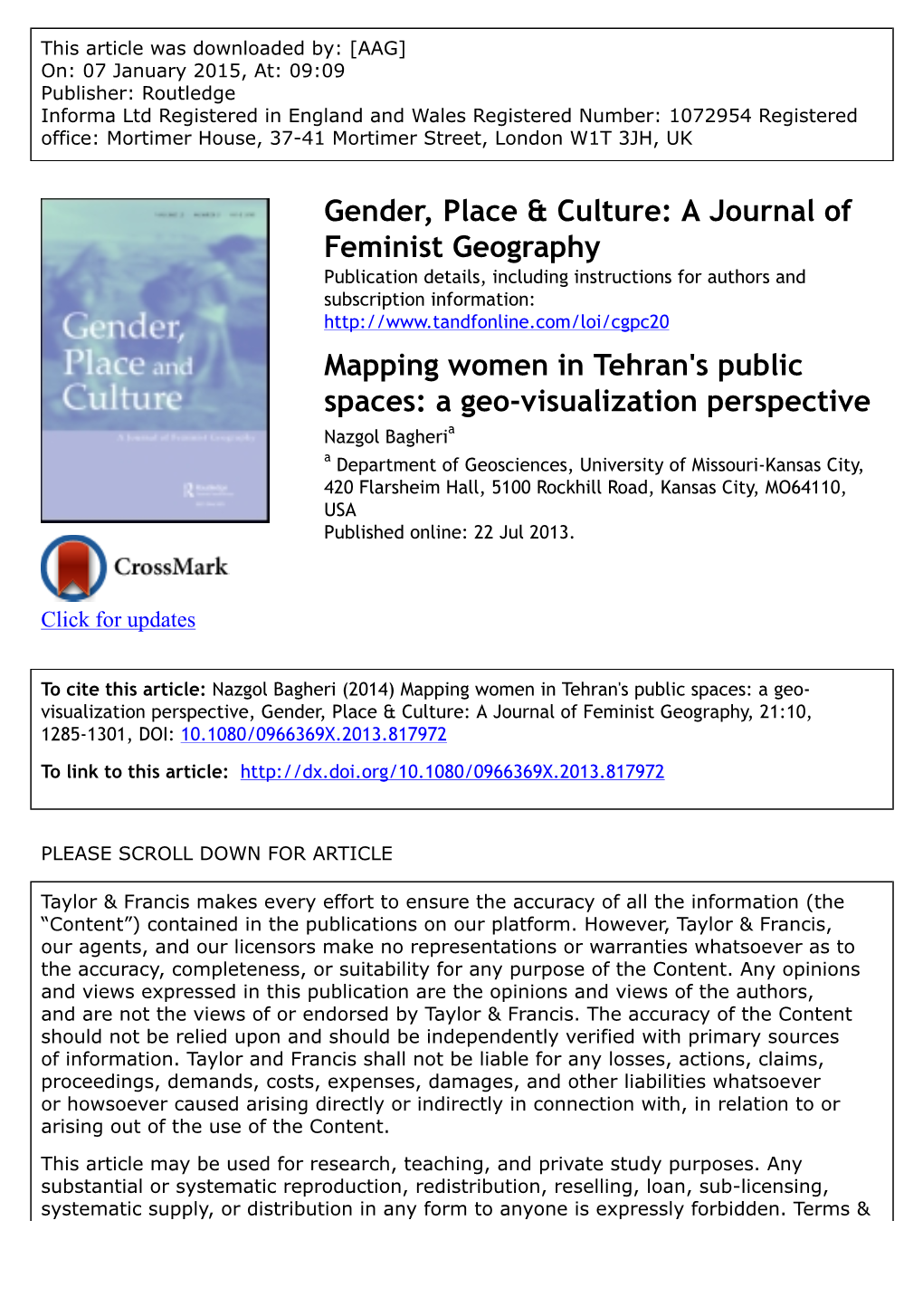 A Journal of Feminist Geography Mapping Women in Tehran's Public