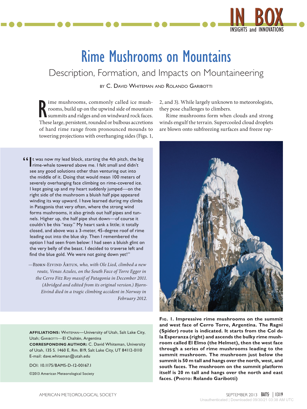 Rime Mushrooms on Mountains Description, Formation, and Impacts on Mountaineering