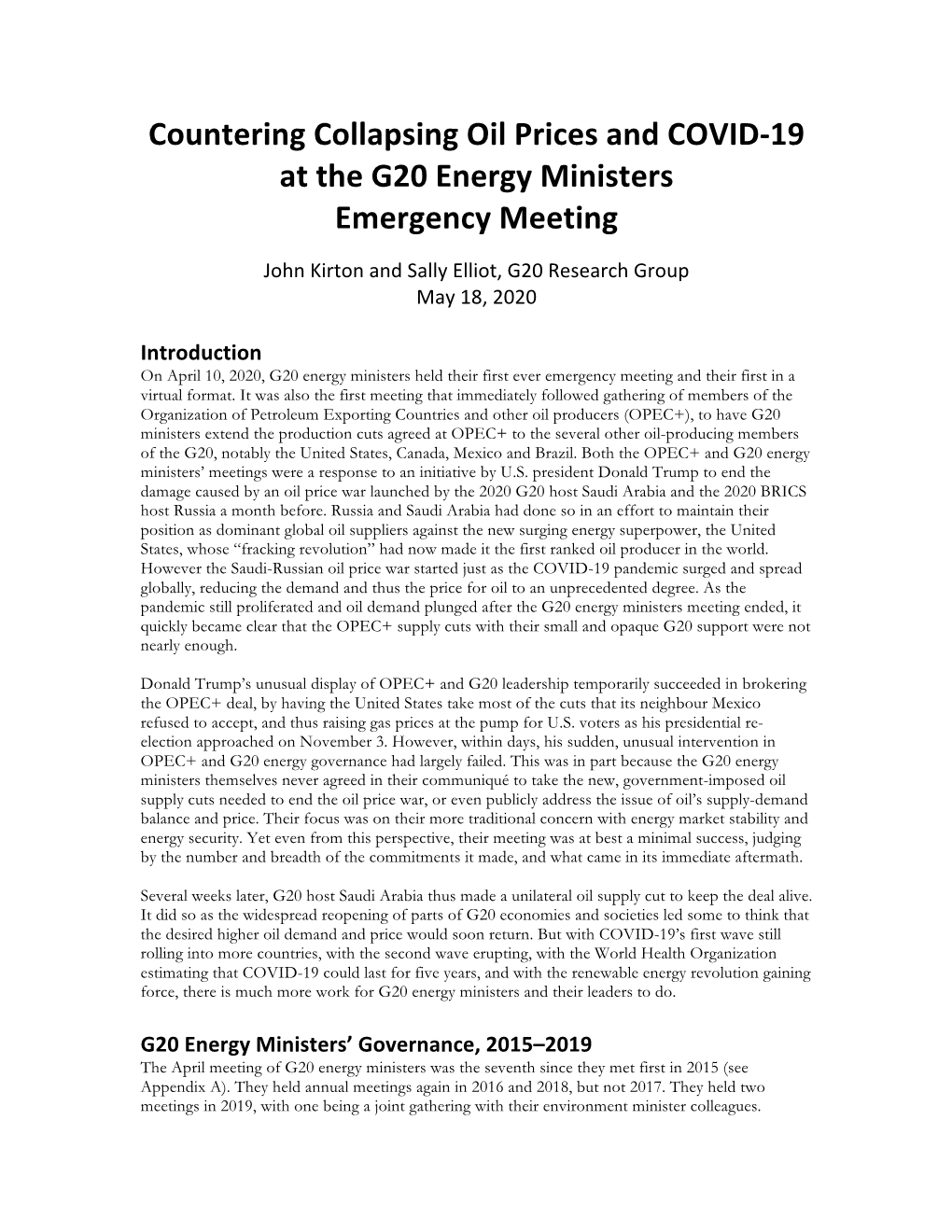 Countering Collapsing Oil Prices and COVID-19 at the G20 Energy Ministers Emergency Meeting