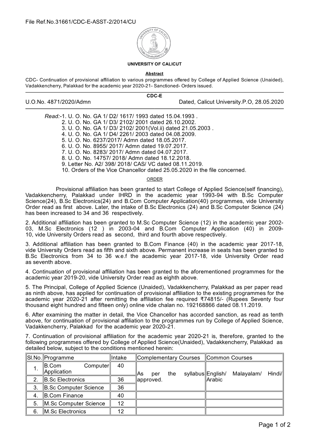 Latest Affiliation Order for All Courses