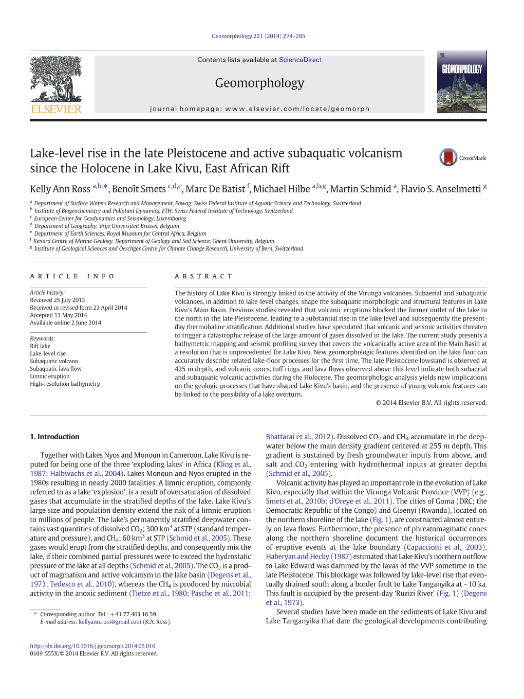 Lake-Level Rise in the Late Pleistocene and Active Subaquatic Volcanism Since the Holocene in Lake Kivu, East African Rift