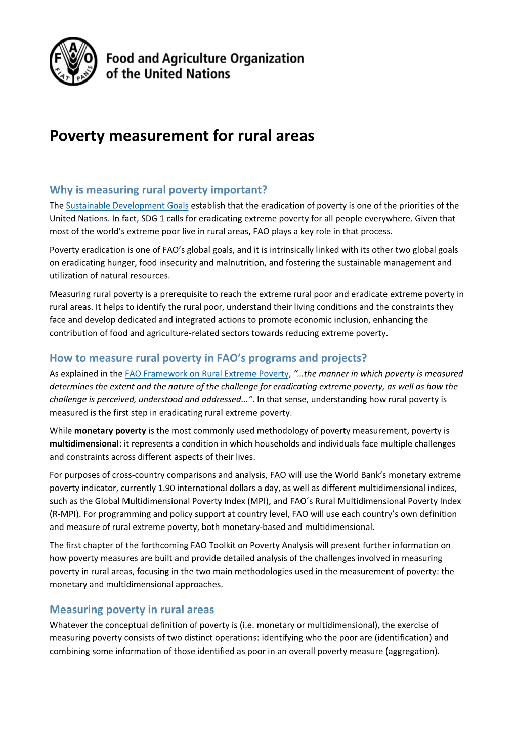 Poverty Measure for Rural Areas