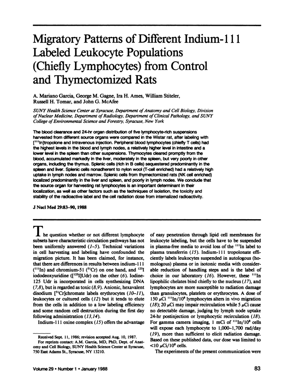 Chiefly Lymphocytes) from Control and Thymectomized Rats