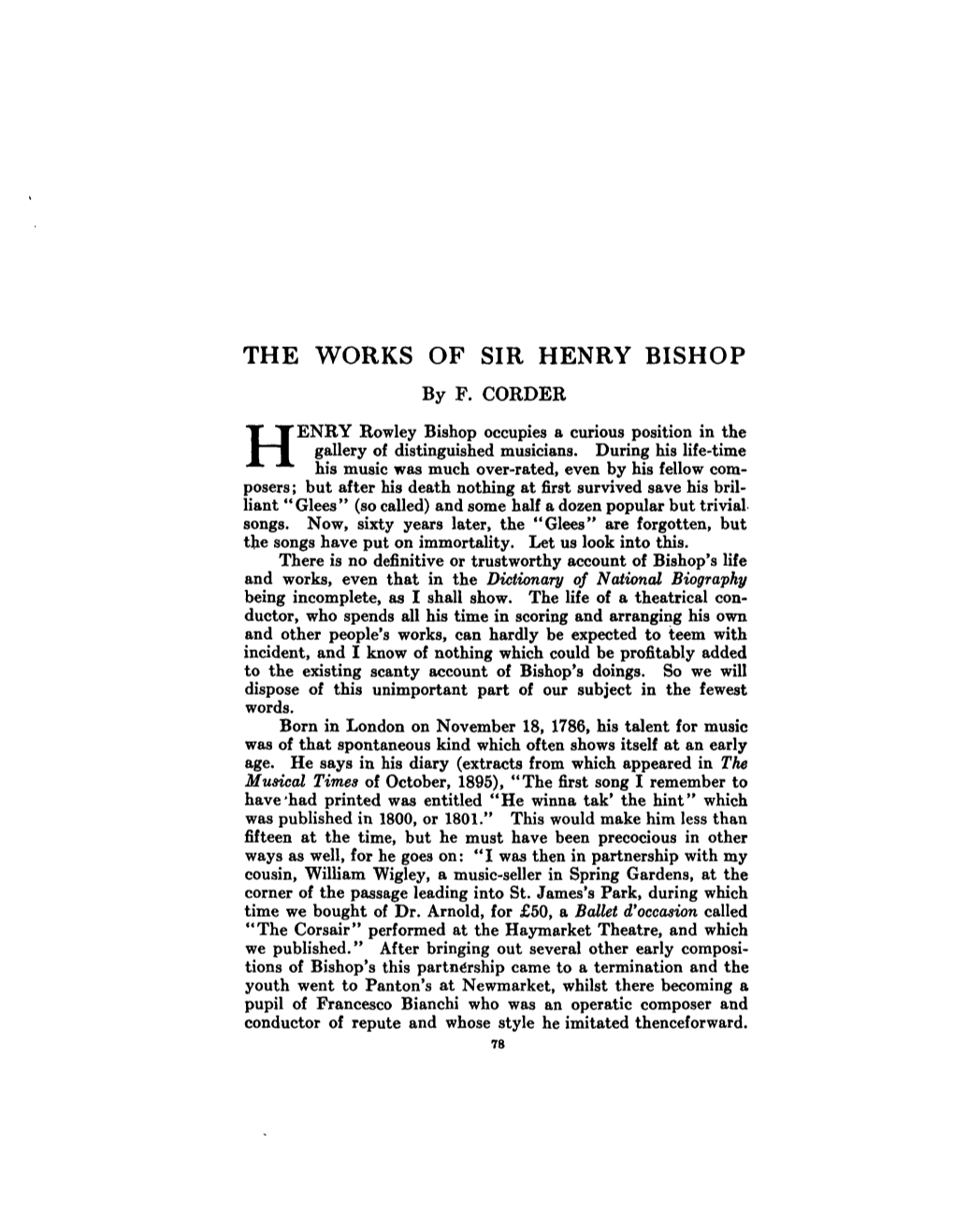 THE WORKS of SIR HENRY BISHOP by F