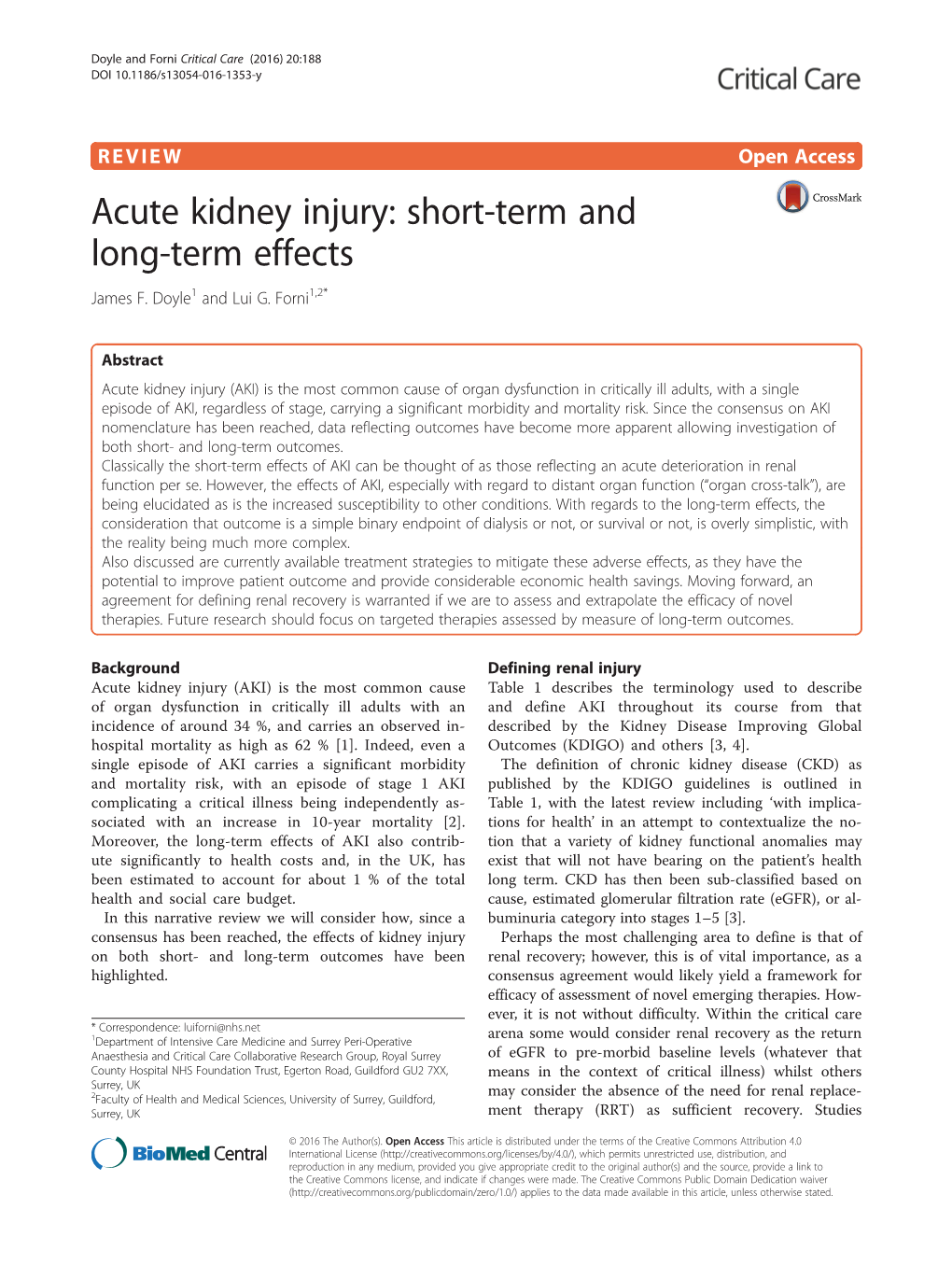 Acute Kidney Injury: Short-Term and Long-Term Effects James F