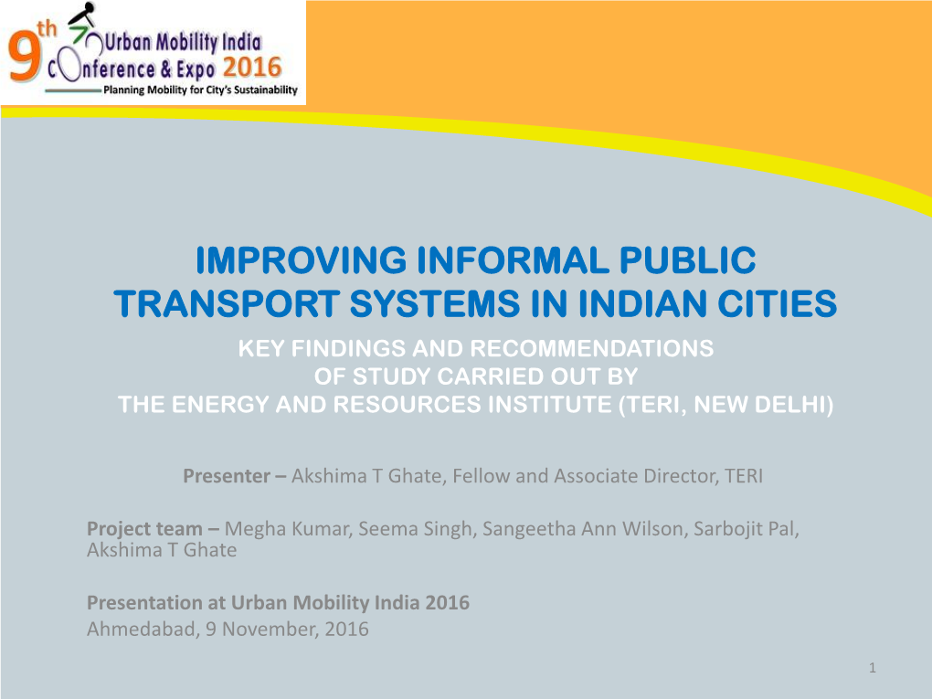 Improving Informal Public Transport Systems in Indian Cities