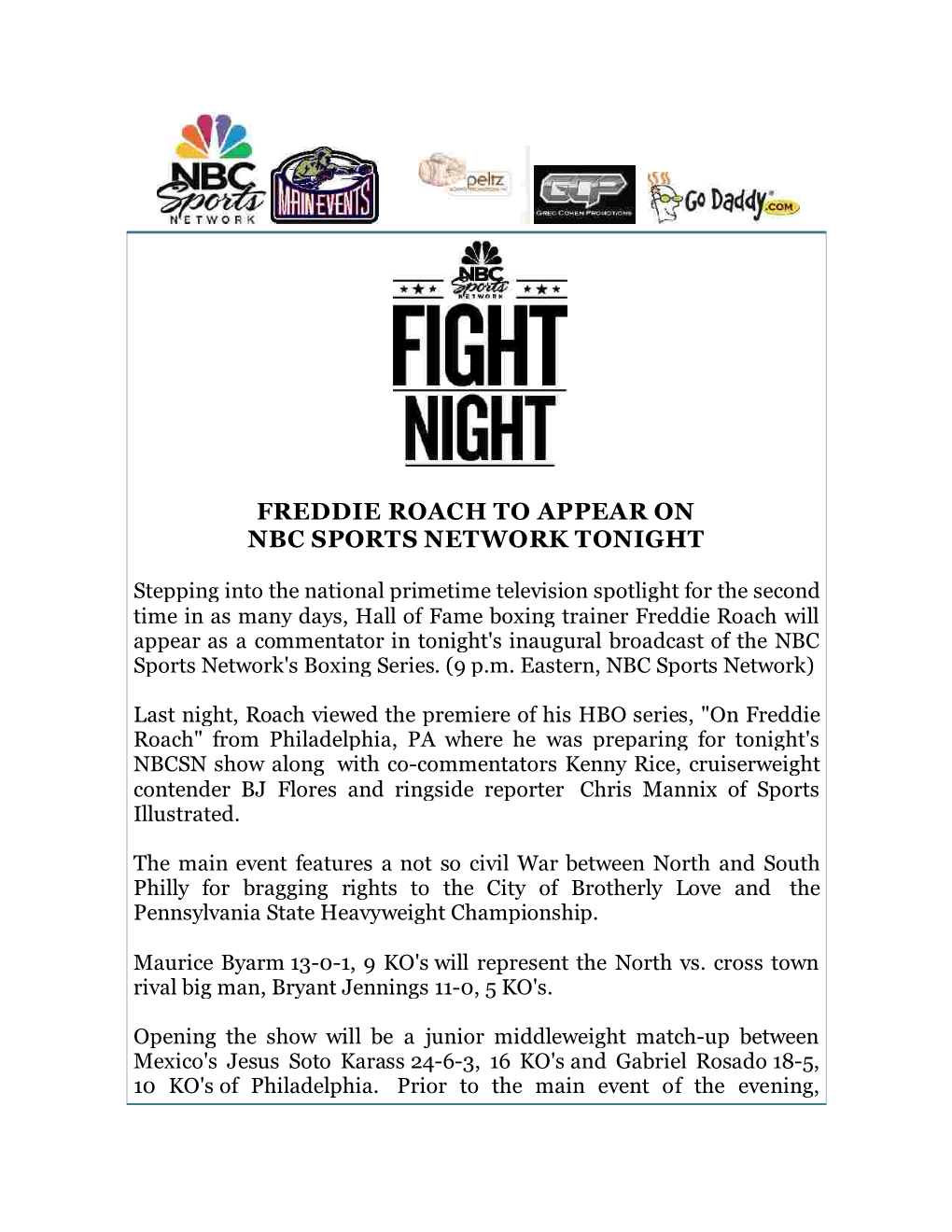 Freddie Roach to Appear on Nbc Sports Network Tonight