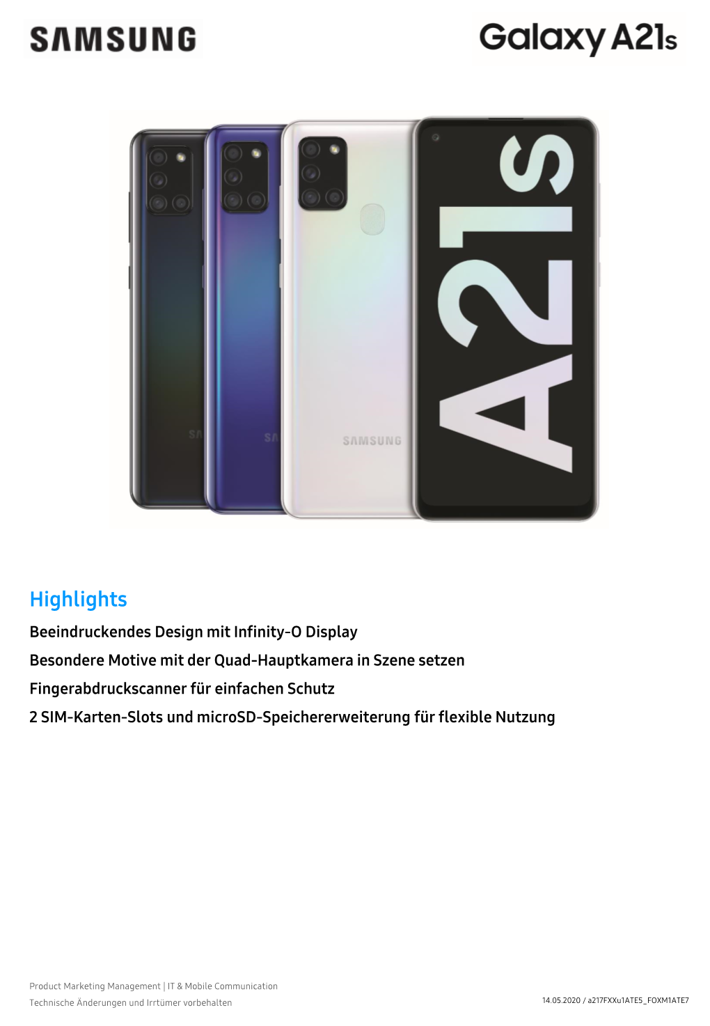 Technische Daten Samsung Galaxy A21s