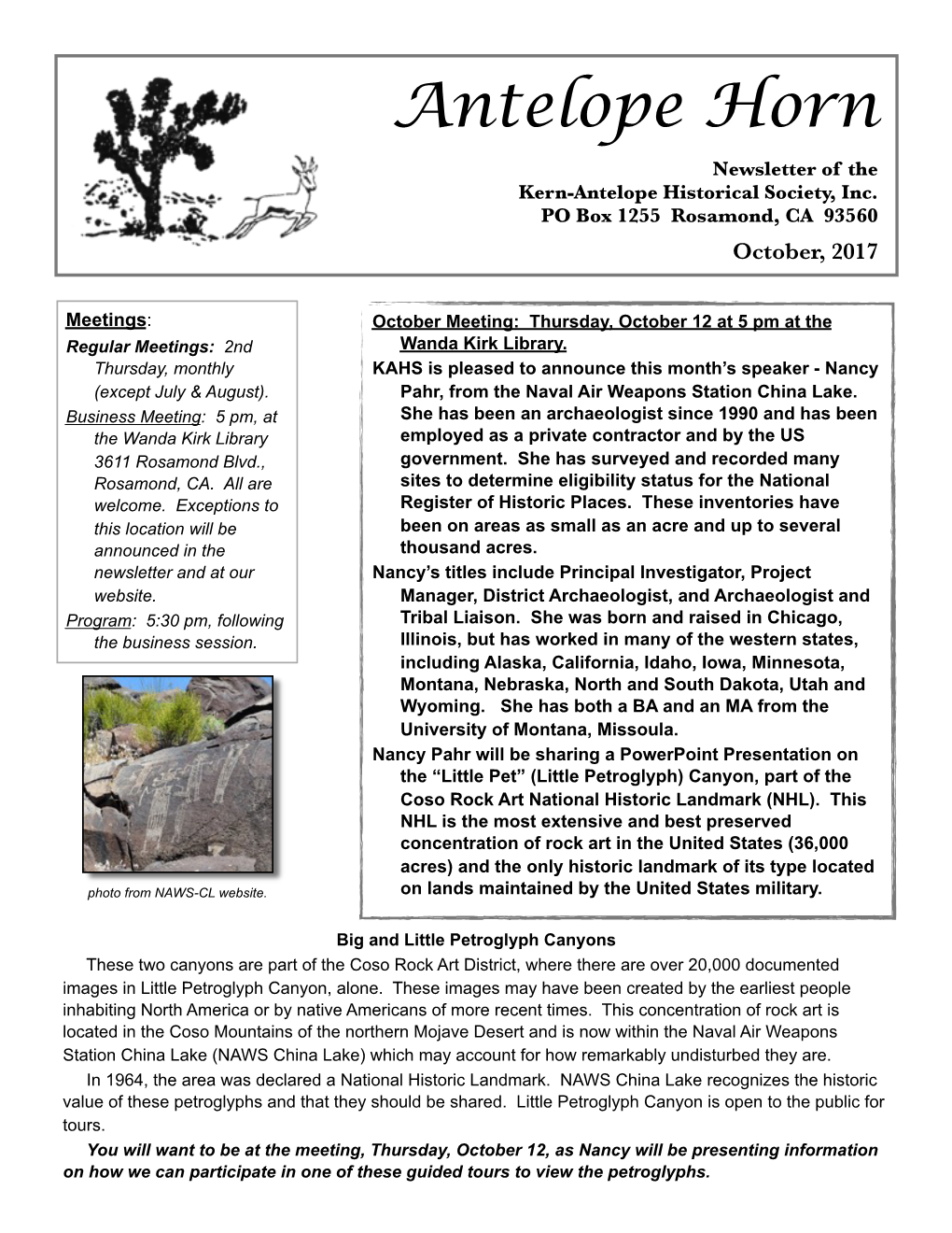 Antelope Horn Newsletter of the Kern-Antelope Historical Society, Inc