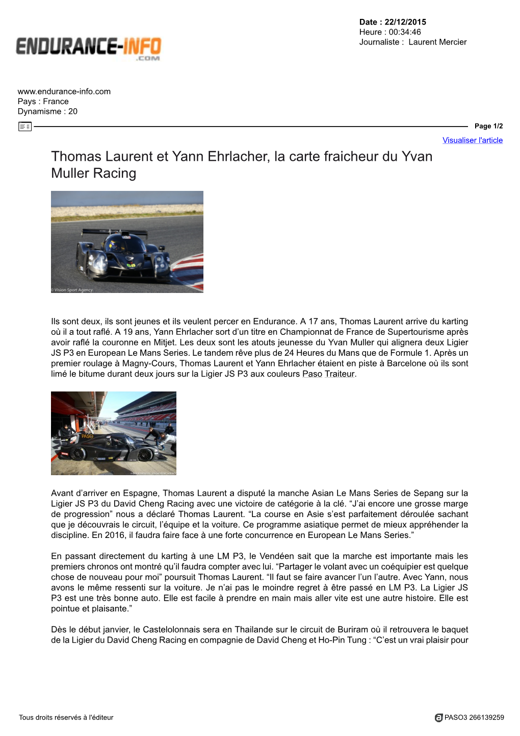 Thomas Laurent Et Yann Ehrlacher, La Carte Fraicheur Du Yvan Muller Racing