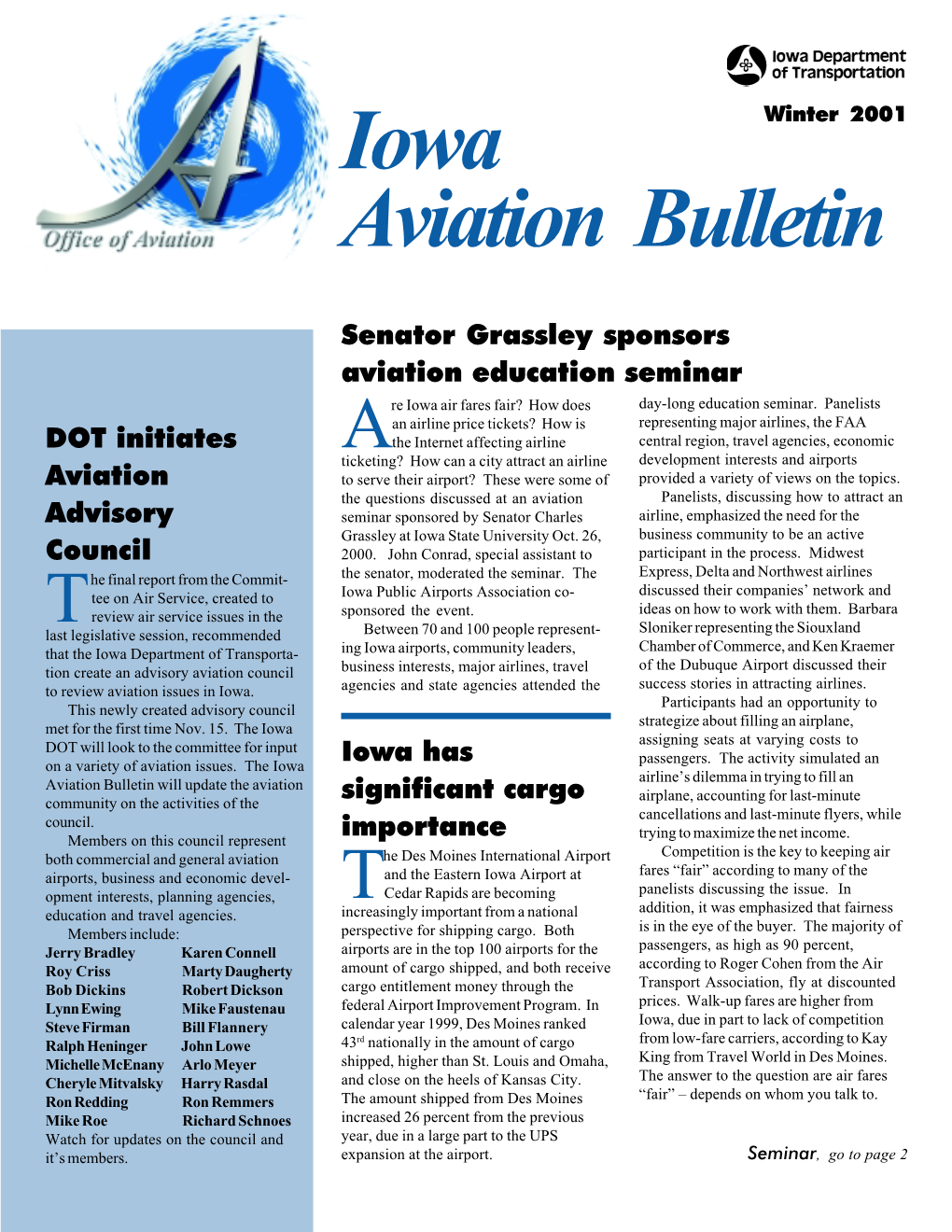 IOWA AVIATION BULLETIN Commercial Service Airport Update