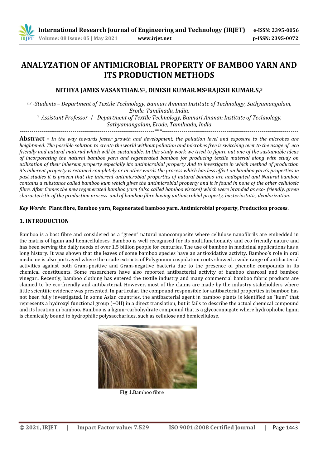 Analyzation of Antimicrobial Property of Bamboo Yarn and Its Production Methods