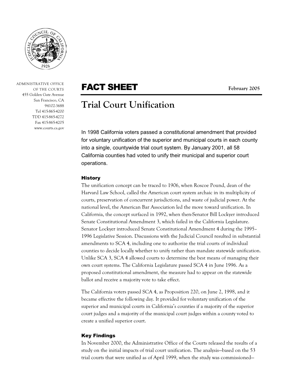 Trial Court Unification: Fact Sheet