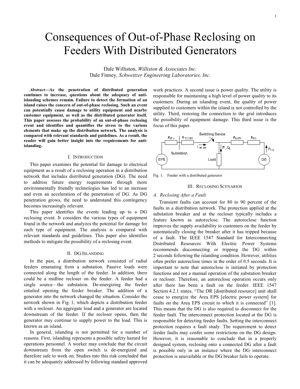 Consequences of Out-Of-Phase Reclosing on Feeders with Distributed Generators