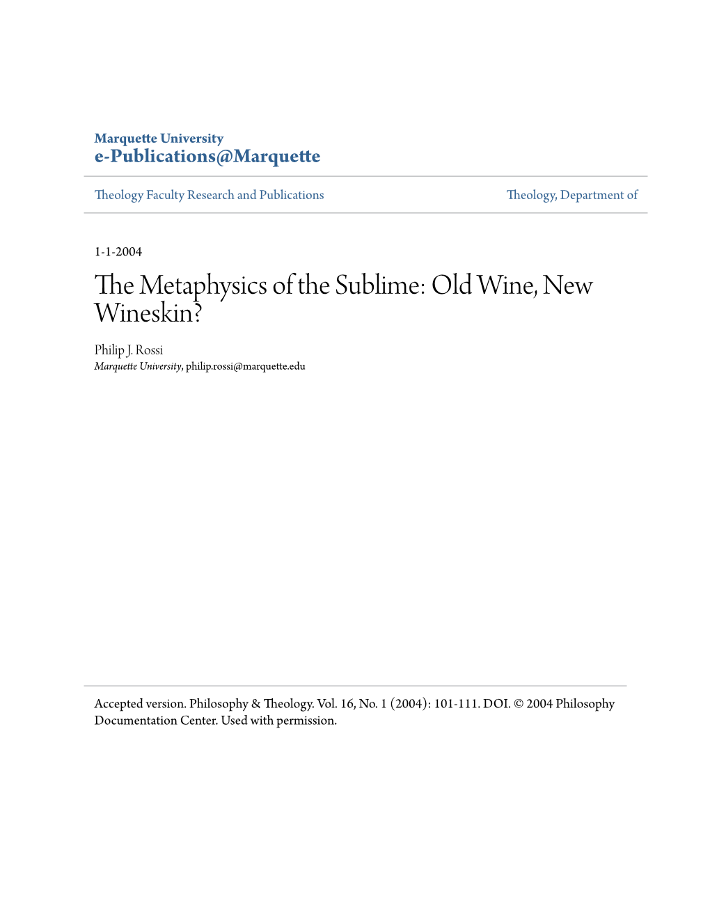 The Metaphysics of the Sublime: Old Wine, New Wineskin?