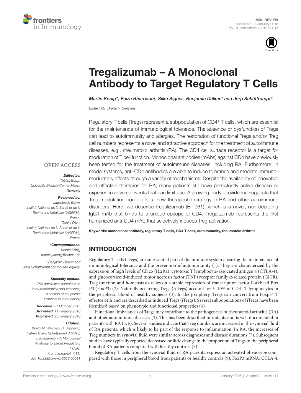 A Monoclonal Antibody to Target Regulatory T Cells