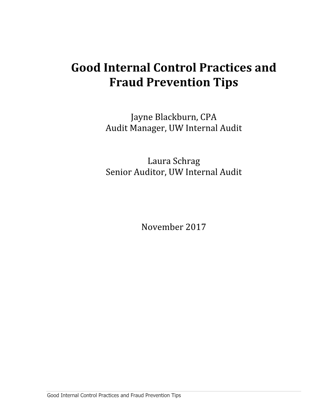 Good Internal Control Practices and Fraud Prevention Tips