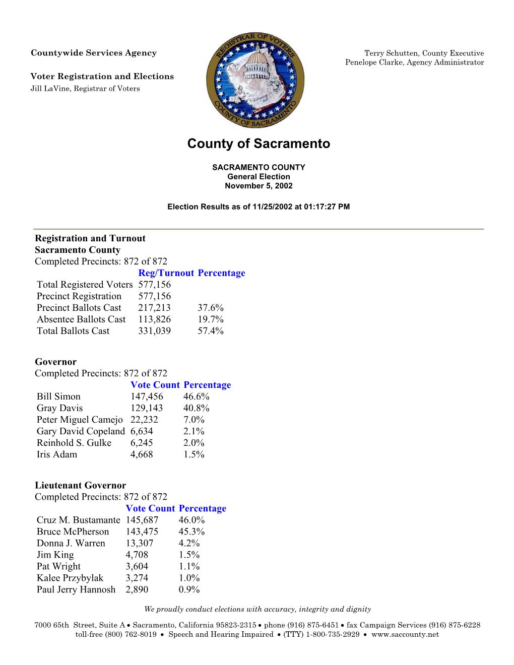 November 5, 2002 General Election