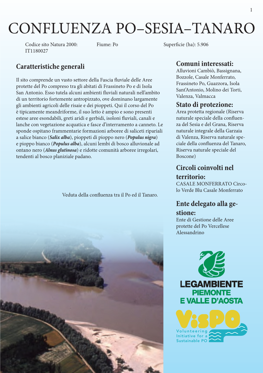 CONFLUENZA PO–SESIA–TANARO Codice Sito Natura 2000: Fiume: Po Superficie (Ha): 5.906 IT1180027