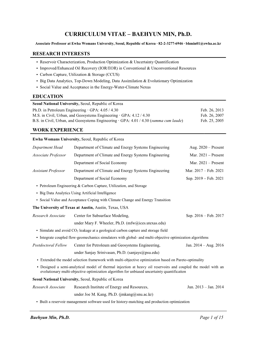 CURRICULUM VITAE – BAEHYUN MIN, Ph.D