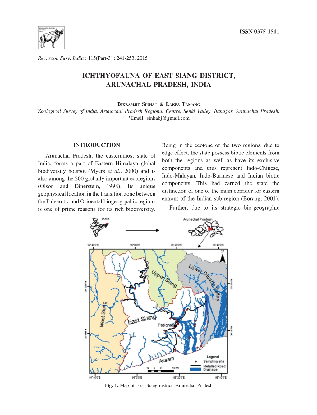 Ichthyofauna of East Siang District, Arunachal Pradesh, India 241 ISSN 0375-1511