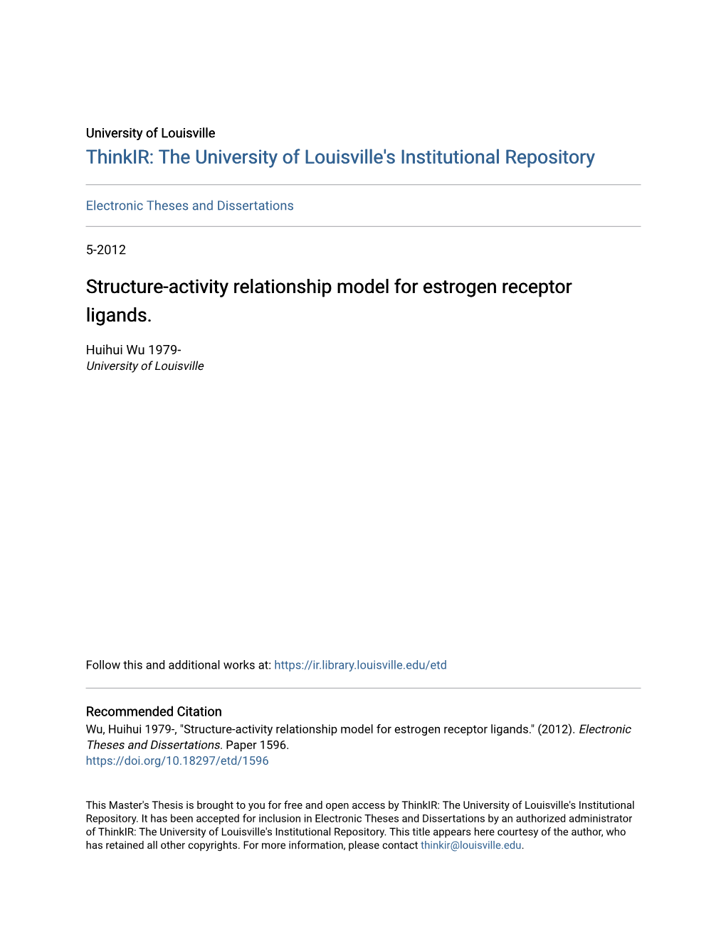Structure-Activity Relationship Model for Estrogen Receptor Ligands