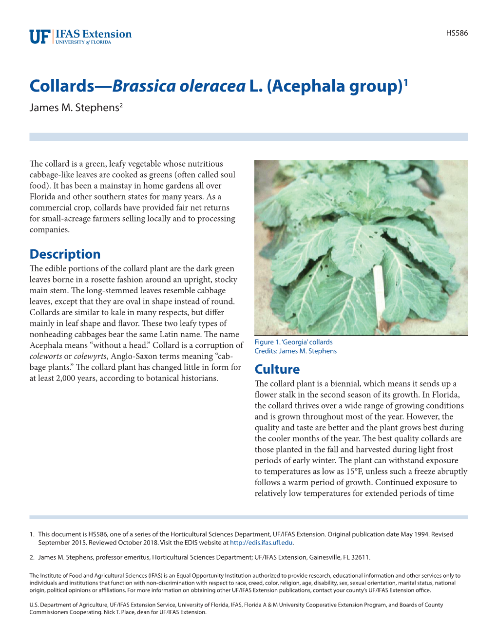 Collards—Brassica Oleracea L. (Acephala Group)1 James M