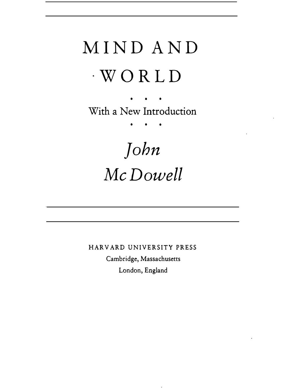 MIND and ·WORLD John Mcdowell