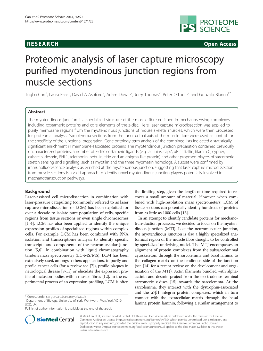 Proteomic Analysis of Laser Capture Microscopy Purified Myotendinous