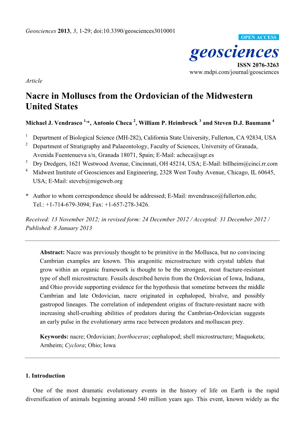 Nacre in Molluscs from the Ordovician of the Midwestern United States