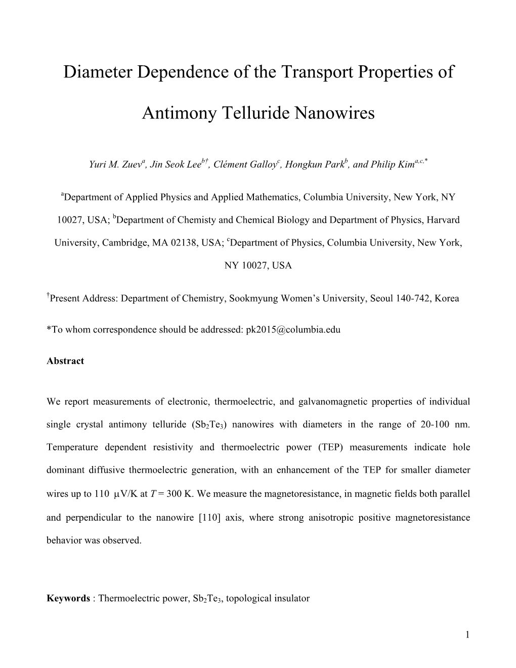 Diameter Dependence of the Transport Properties of Antimony Telluride Nanowires