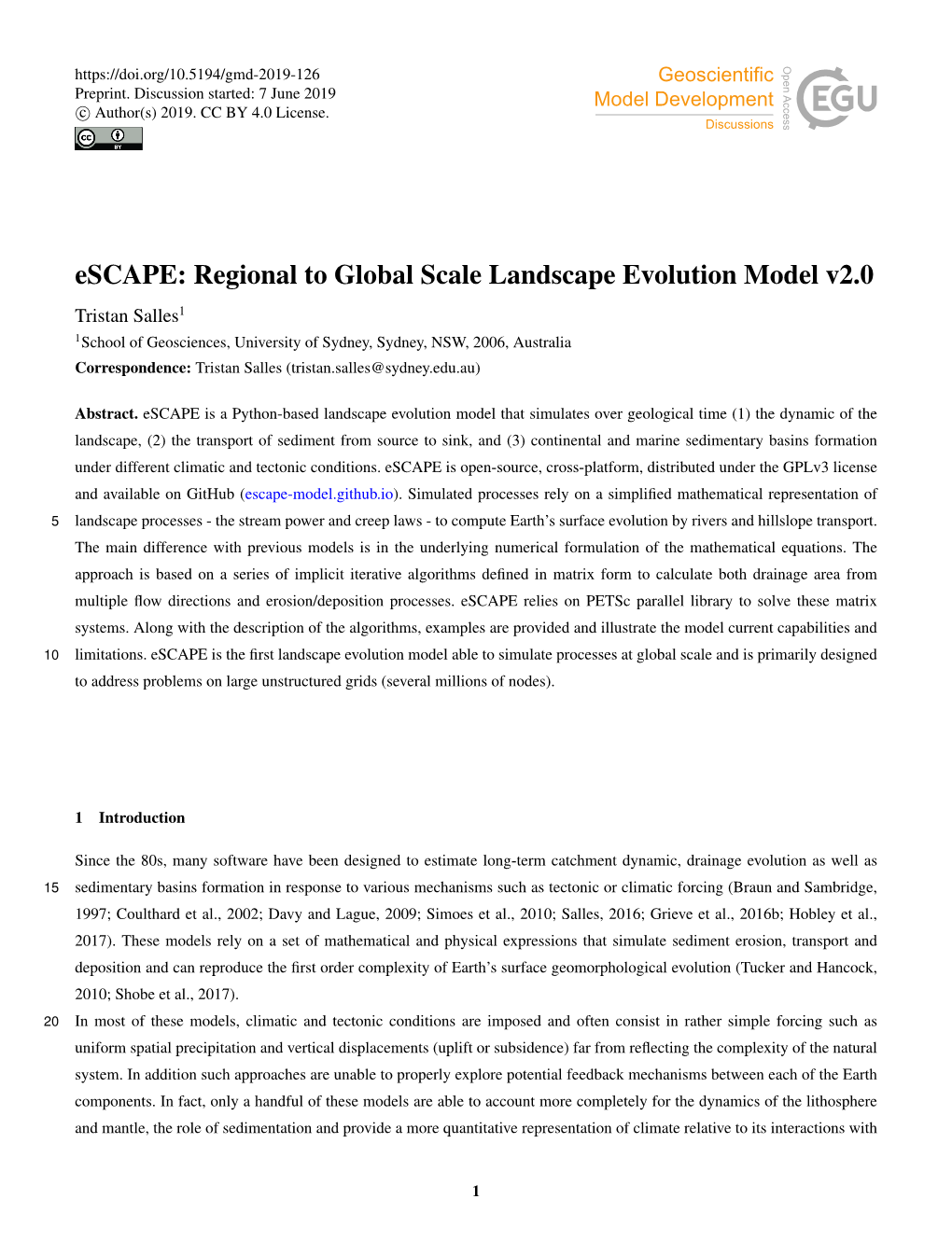 Escape: Regional to Global Scale Landscape Evolution Model V2.0