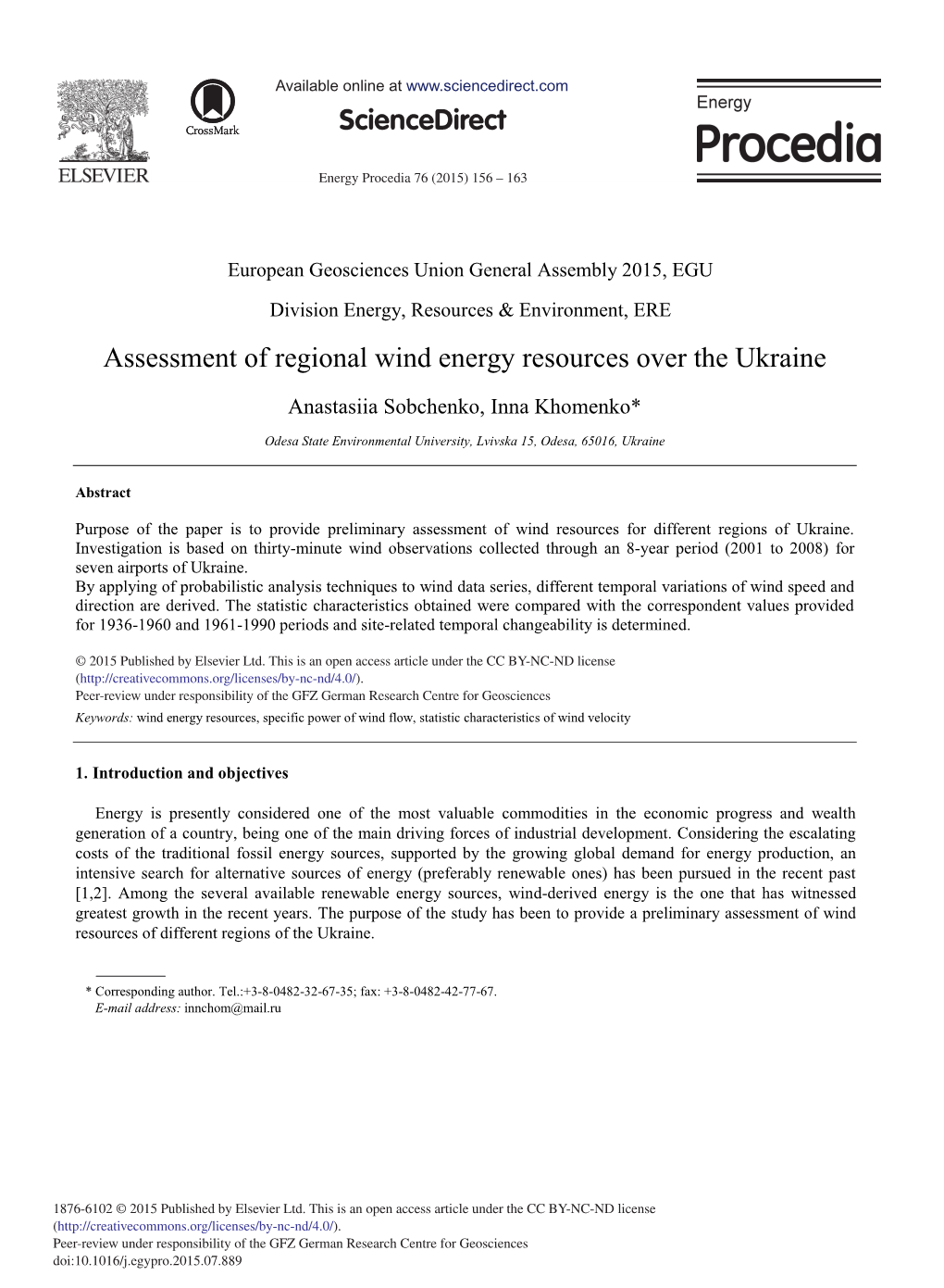 Assessment of Regional Wind Energy Resources Over the Ukraine