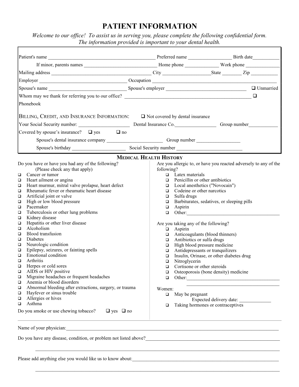 Health History Form