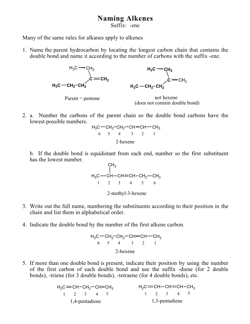 Naming Alkenes Suffix: -Ene