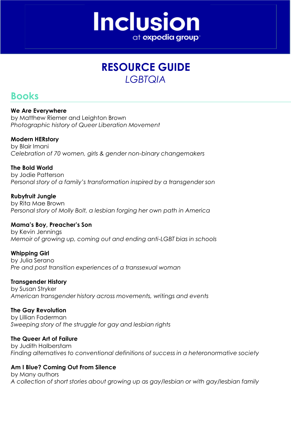 RESOURCE GUIDE LGBTQIA Books