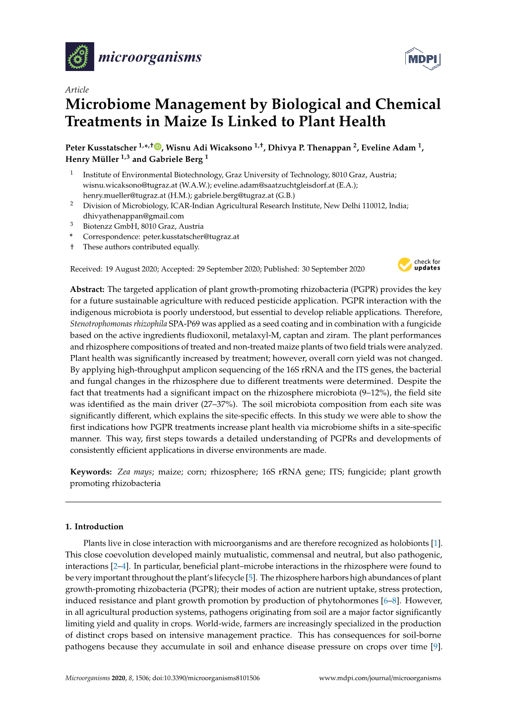 Microbiome Management by Biological and Chemical Treatments in Maize Is Linked to Plant Health