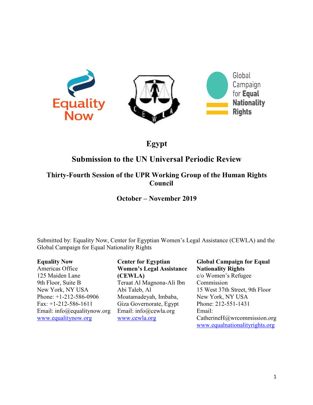 Egypt Submission to the UN Universal Periodic Review