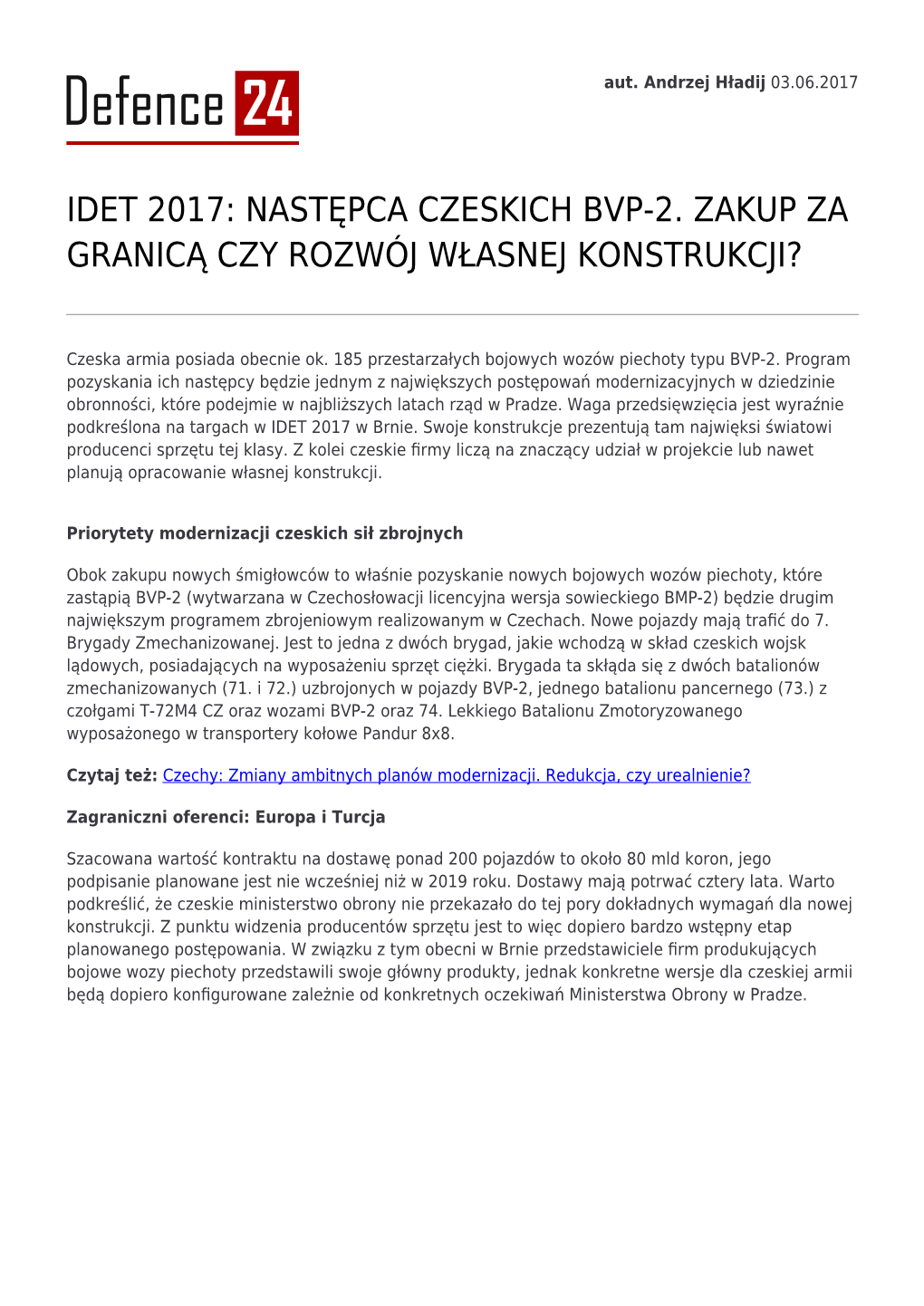 Idet 2017: Następca Czeskich Bvp-2. Zakup Za Granicą Czy Rozwój Własnej Konstrukcji?