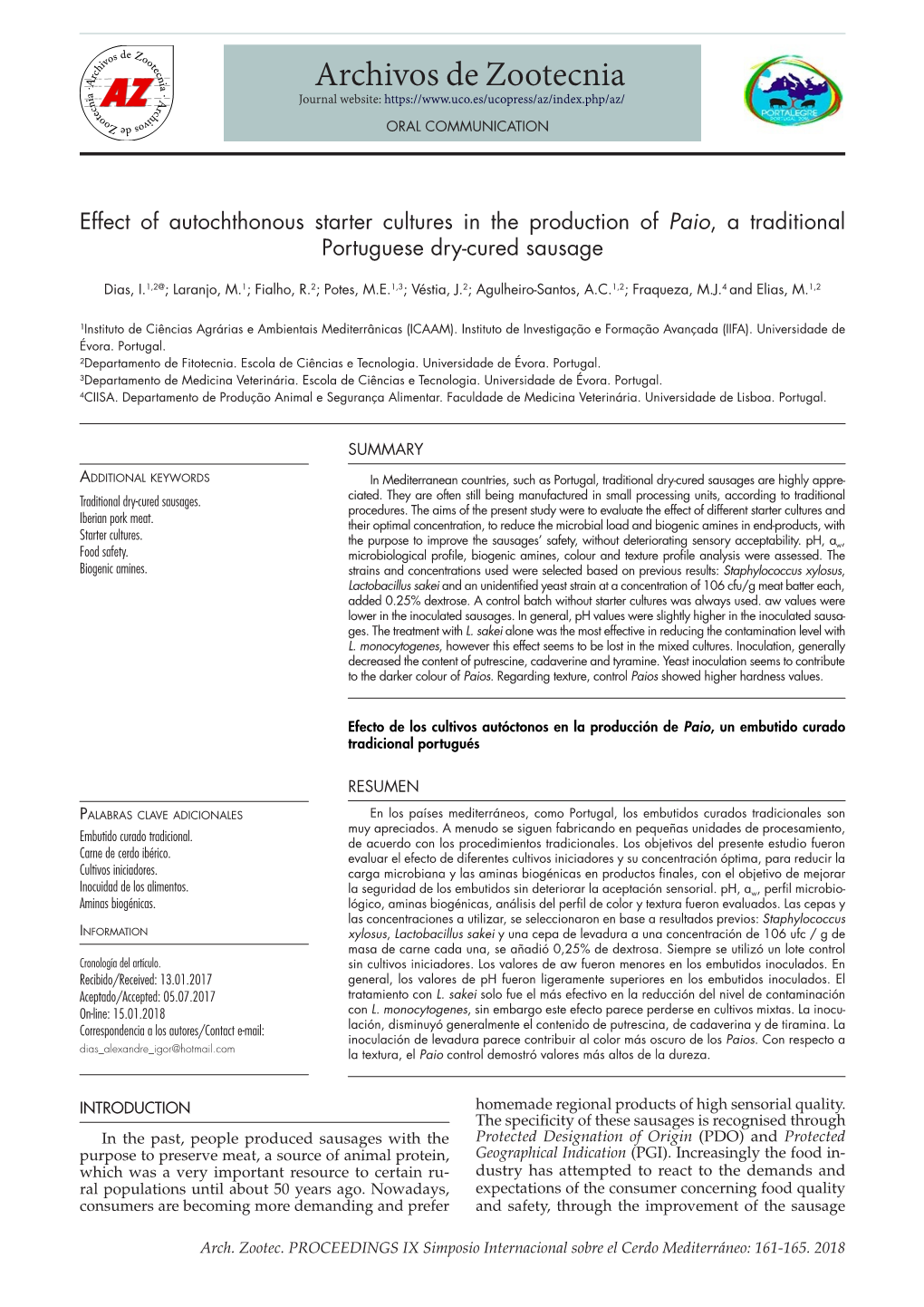 Archivos De Zootecnia Journal Website: ORAL COMMUNICATION