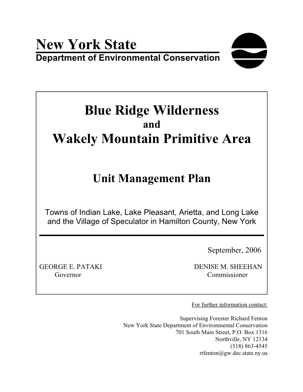 Blue Ridge Wilderness Unit Management Plan