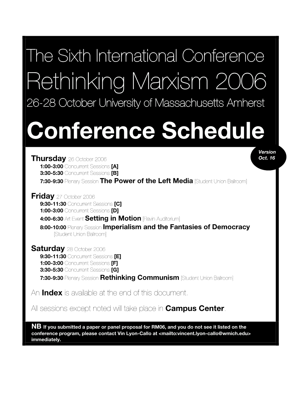 Rethinking Marxism 2006 Conference Schedule