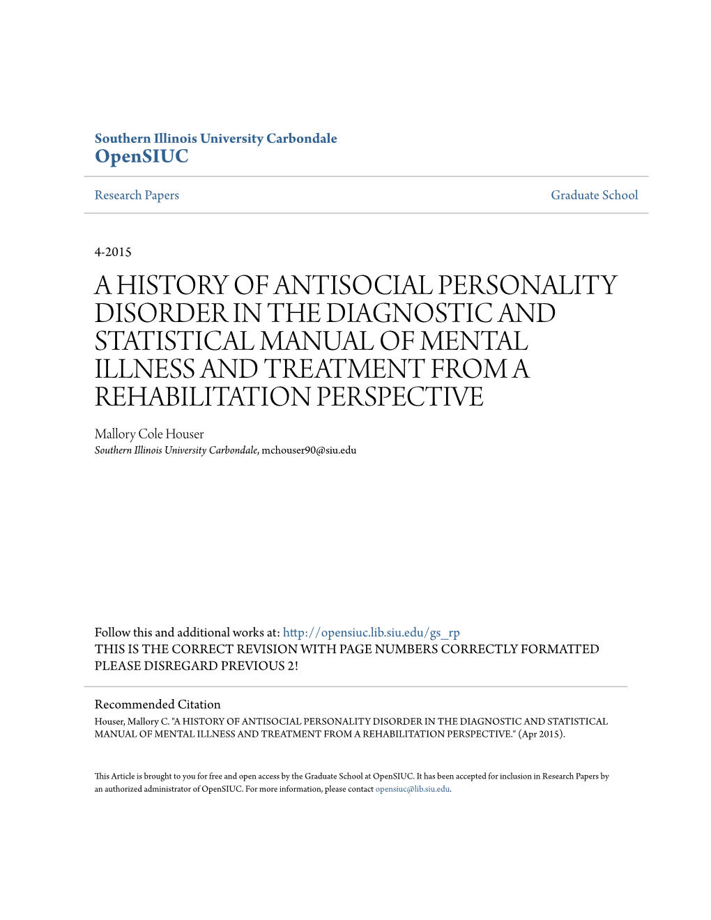 A History of Antisocial Personality Disorder