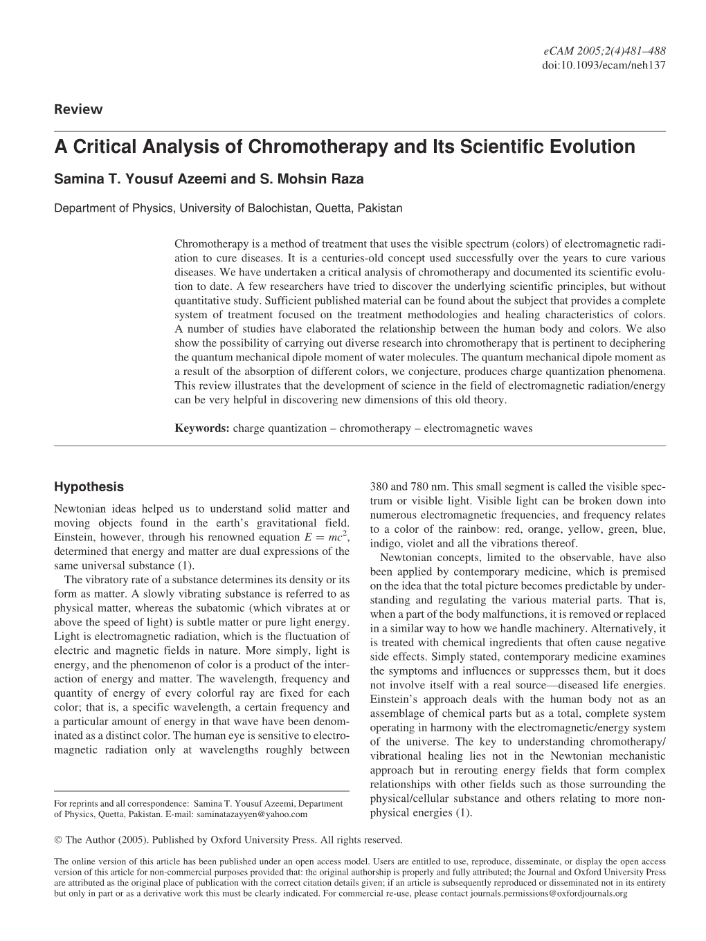 A Critical Analysis of Chromotherapy and Its Scientific Evolution